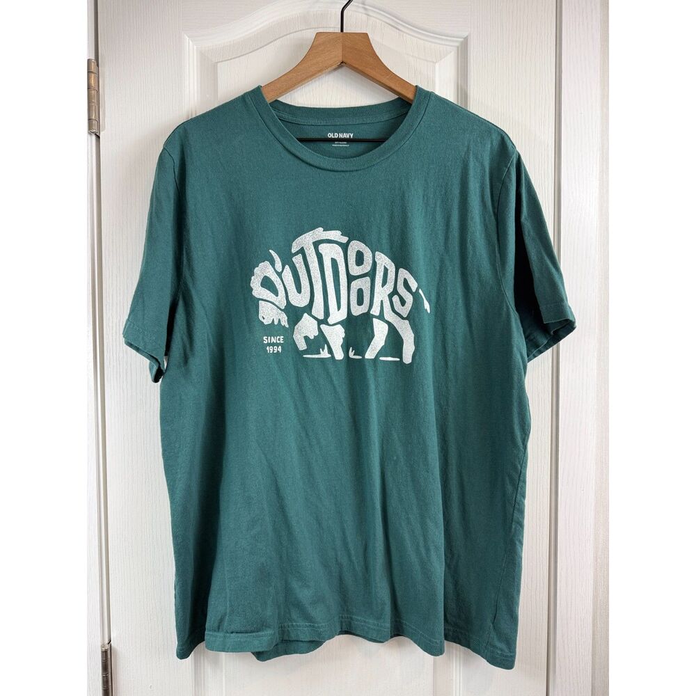 Old Navy Men’s XL Outdoors Bison Graphic T-Shirt Moss Agate Green 100% Cotton